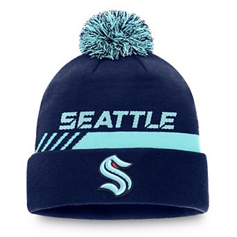 Men's Fanatics Deep Sea Blue Seattle Kraken Authentic Pro Locker Room Cuffed Knit Hat with Pom