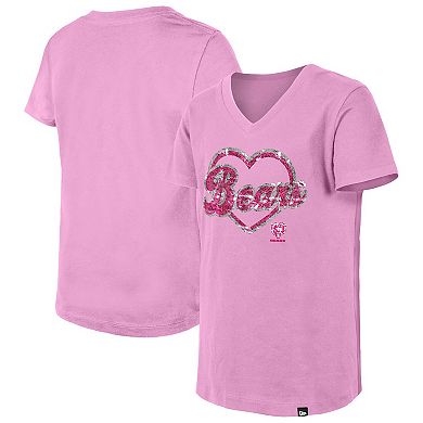 Girls Youth New Era Pink Chicago Bears Flip Sequins V-Neck T-Shirt