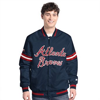 Men's Starter Navy Atlanta Braves Scout Full-Snap Varsity Jacket