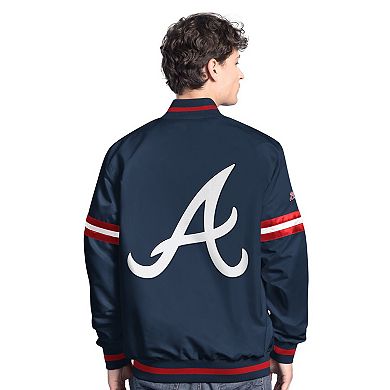 Men's Starter Navy Atlanta Braves Scout Full-Snap Varsity Jacket