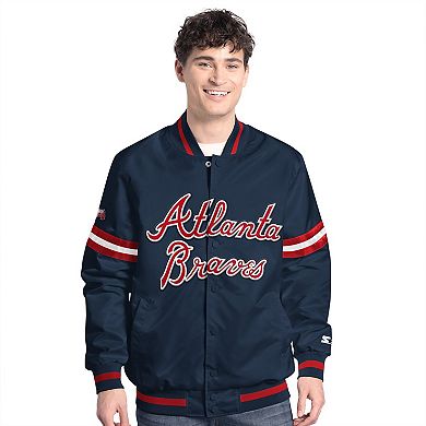 Men's Starter Navy Atlanta Braves Scout Full-Snap Varsity Jacket