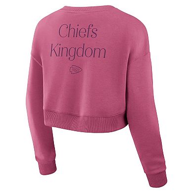 Women's Fanatics Pink Kansas City Chiefs Studio Tri-Blend Cropped Pullover Sweatshirt