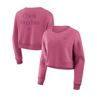 Women's Fanatics Pink Kansas City Chiefs Studio Tri-Blend Cropped Pullover Sweatshirt