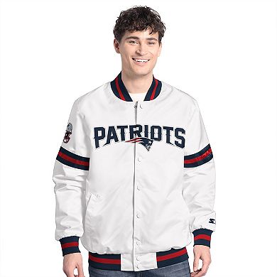 Men's Starter White New England Patriots Scout Full-Snap Varsity Jacket