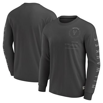 Men's Fanatics Gray Milwaukee Bucks Elements Future Ground Tonal Info Long Sleeve T-Shirt