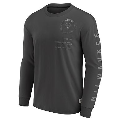 Men's Fanatics Gray Milwaukee Bucks Elements Future Ground Tonal Info Long Sleeve T-Shirt