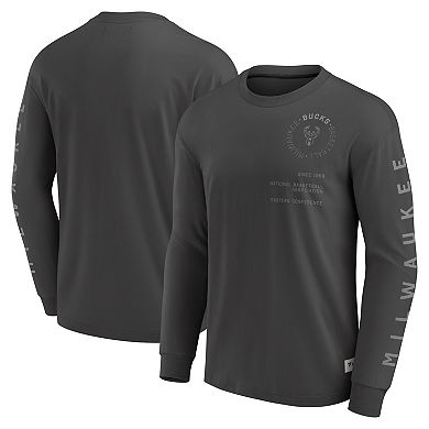 Men's Fanatics Gray Milwaukee Bucks Elements Future Ground Tonal Info Long Sleeve T-Shirt