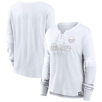 Women's Fanatics Buffalo Sabres White Out Lace-Up Fashion Long Sleeve T-Shirt