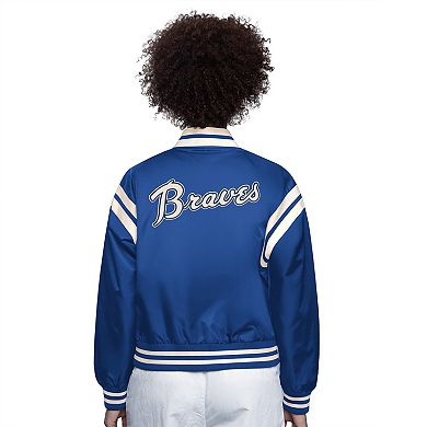 Women's Starter Navy Atlanta Braves Full Count Full-Snap Varsity Jacket