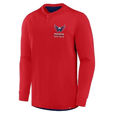 Men's Fanatics Red Washington Capitals Adrenaline Push Long Sleeve Henley Shirt