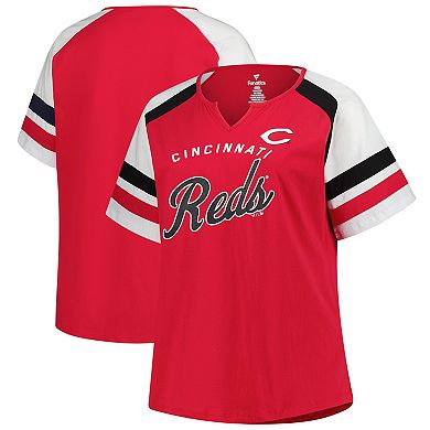 Women's Profile Red Cincinnati Reds Plus Sized Arched Notch Neck T-Shirt