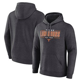Men's Fanatics Heather Charcoal Texas Longhorns Horizontal Block Fleece Pullover Hoodie