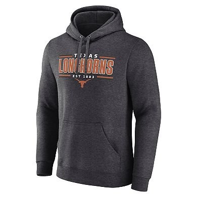 Men's Fanatics Heather Charcoal Texas Longhorns Horizontal Block Fleece Pullover Hoodie