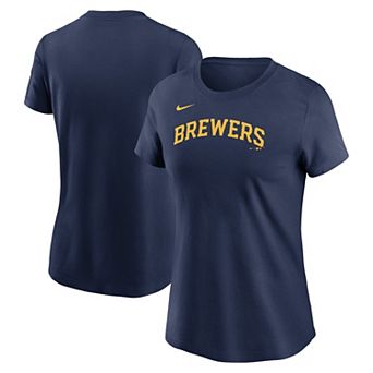 Women's Nike Navy Milwaukee Brewers Fuse Wordmark T-Shirt