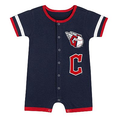 Newborn Navy Cleveland Guardians Double Hit Coveralls