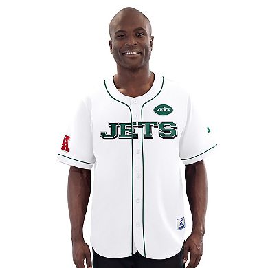 Men's Starter White New York Jets Relay Full-Button Baseball Jersey