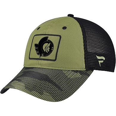 Men's Fanatics Olive Ottawa Senators Military Appreciation Trucker Adjustable Hat