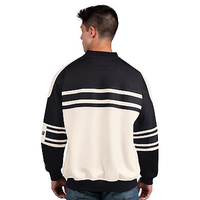 Men's Starter White/Black Utah Hockey Club Defense Fleece Crewneck Pullover Sweatshirt