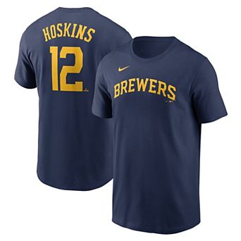 Men's Nike Rhys Hoskins Navy Milwaukee Brewers Fuse Name & Number T-Shirt