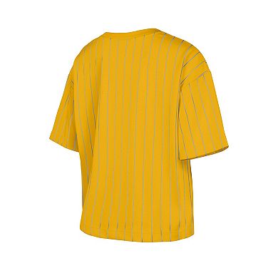 Women's New Era Gold Milwaukee Brewers City Connect Multiplier Pinstripe Cropped T-Shirt