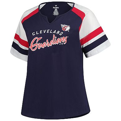Women's Profile Navy Cleveland Guardians Plus Sized Arched Notch Neck T-Shirt