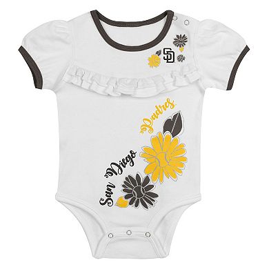 "Newborn White/Brown San Diego Padres Sweet Catcher 3-Piece Bodysuit, Headband and Skirt Set"
