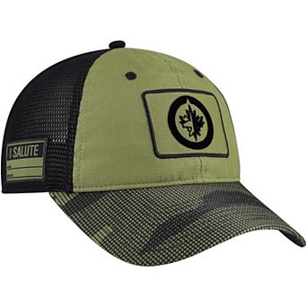 Men's Fanatics Olive Winnipeg Jets Military Appreciation Trucker Adjustable Hat