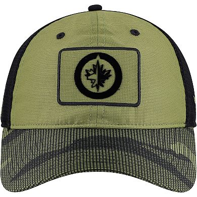 Men's Fanatics Olive Winnipeg Jets Military Appreciation Trucker Adjustable Hat