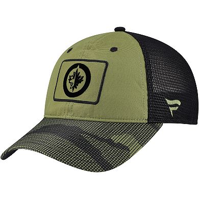 Men's Fanatics Olive Winnipeg Jets Military Appreciation Trucker Adjustable Hat