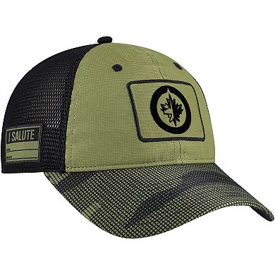 Men's Fanatics Olive Winnipeg Jets Military Appreciation Trucker Adjustable Hat
