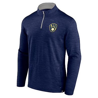 Men's Fanatics Heather Navy Milwaukee Brewers Fundamentals Quarter-Zip Pullover