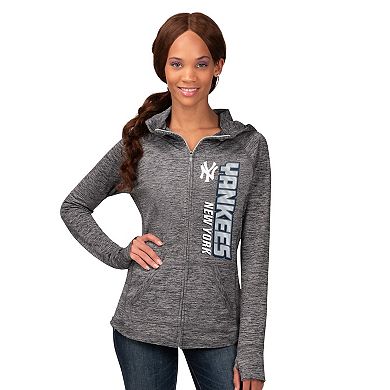 Women's G-III 4Her by Carl Banks Heather Gray New York Yankees Defender Space Dye Raglan Full-Zip Hoodie