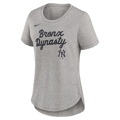 Women's Nike Heather Gray New York Yankees Script Tri-Blend T-Shirt