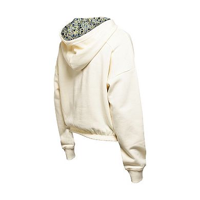 Women's New Era Cream Carolina Hurricanes Glam Game Quarter-Zip Cropped Floral Hoodie Pullover