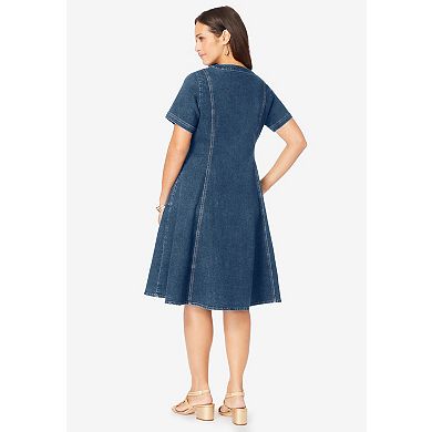 Jessica London Women's Plus Size Button Front Denim Dress