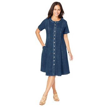 Jessica London Women's Plus Size Button Front Denim Dress