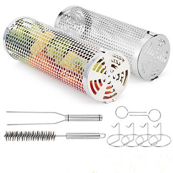 2 Pack Round Hole Rolling Grilling Baskets