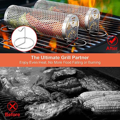 2 Pack Round Hole Rolling Grilling Baskets