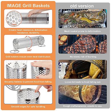 2 Pack Round Hole Rolling Grilling Baskets