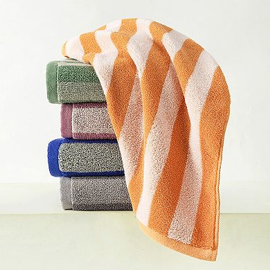 2 Pack Striped Cotton Hand Towel Set, Soft Absorbent Hand Towels for Bathroom, Camping
