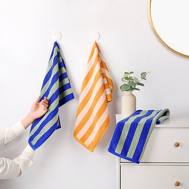 2 Pack Striped Cotton Hand Towel Set, Soft Absorbent Hand Towels for Bathroom, Camping