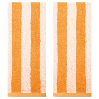 2 Pack Striped Cotton Hand Towel Set, Soft Absorbent Hand Towels for Bathroom, Camping