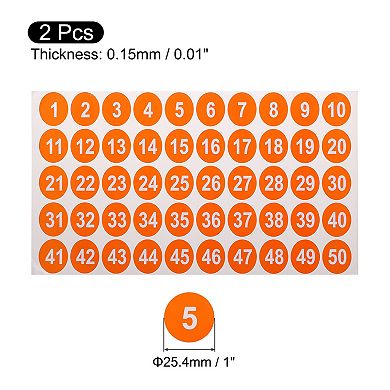 2 Sheets Round Number Stickers, 1-50 Vinyl Consecutive Number Labels Self-Adhesive Number Decal