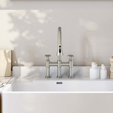 Mondawe 8" 3 Function High Arc Bridge Pull Down Kitchen Faucet with 360 Swivel Spout