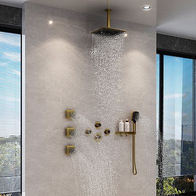 Mondawe Wall Mounted 12 in. Thermostatic 3 Functions 5 Sprays Shower System Valve Included