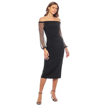 Women's Marina Off Shoulder Beaded Sleeves Midi Dress