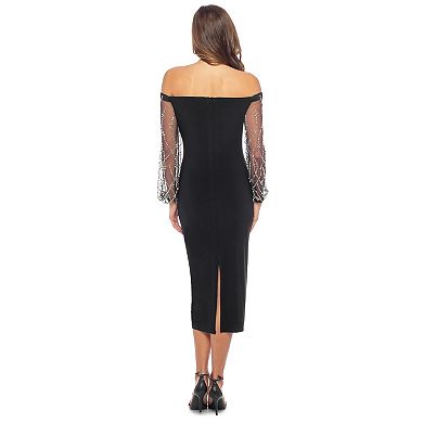 Women's Marina Off Shoulder Beaded Sleeves Midi Dress