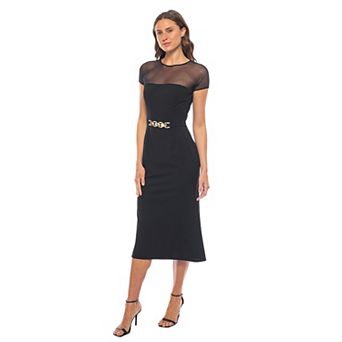 Women's Marina Scuba Crepe Illusion Yoke Mid Dress