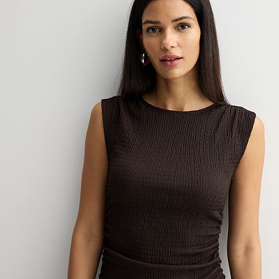 women's nine west mock neck knit dress NINE WEST Women's MEDIUM Long Sleeve BLACK MOCK NECK Luxe MIDI DRESS  Pleated
