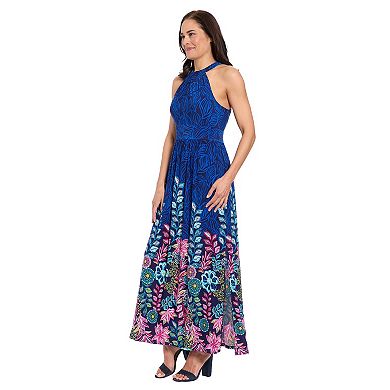 Women's London Times Shirred Halter Keyhole Maxi Dress